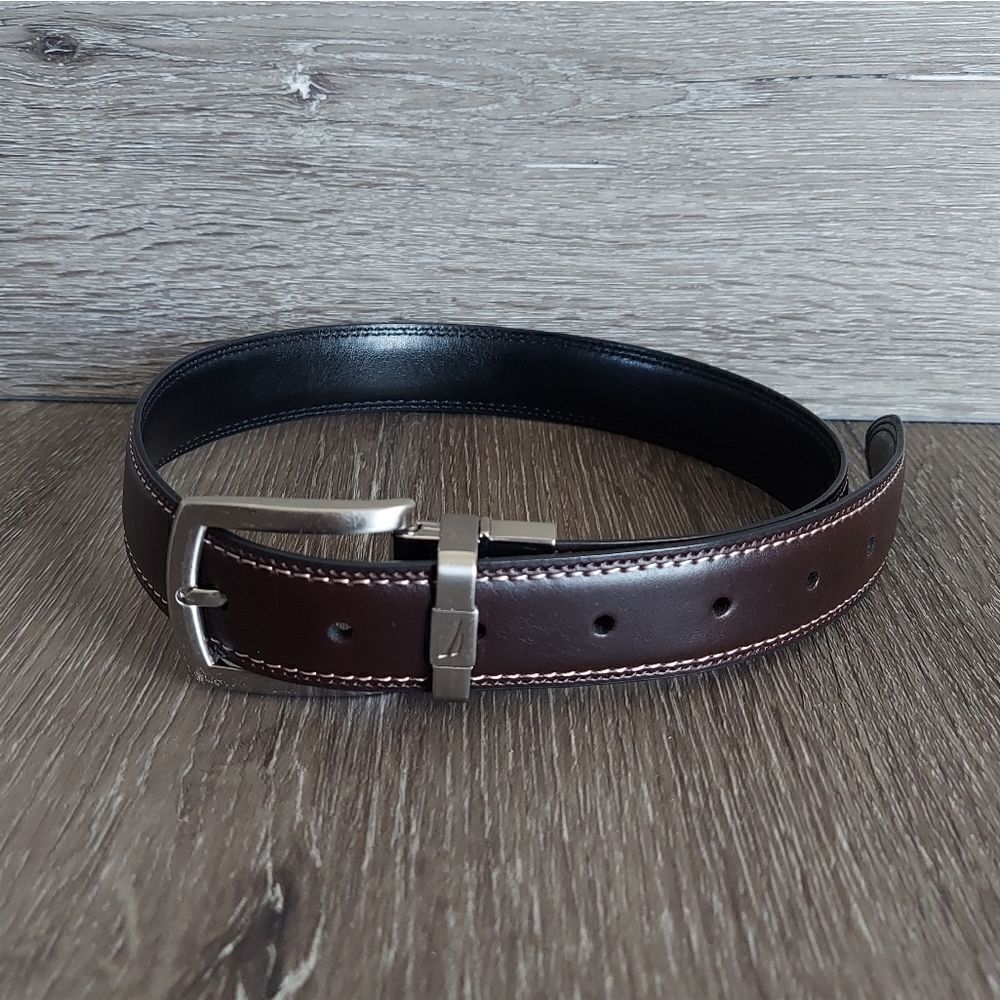 Nautica Kid's Reversible Belt Black Brown Silver Buckle Double Stitch 22